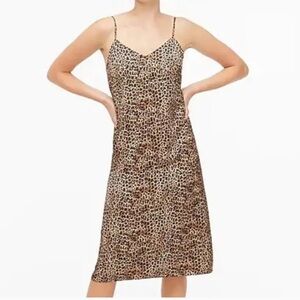 J.Crew Leopard Print Slip Dress Size 10 Tan Brown Satin Cami Dress
